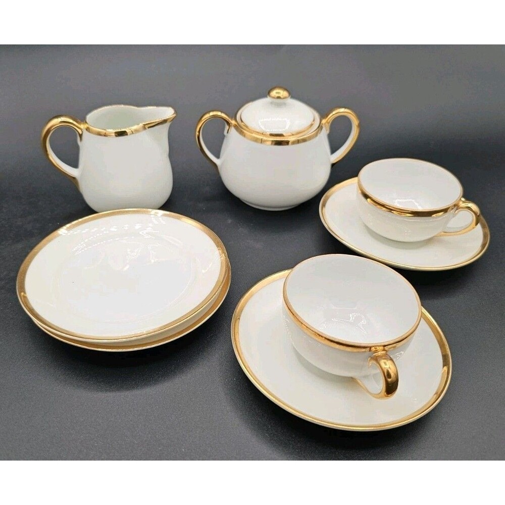 Noritake Goldena Gold Trim Children's Tea Cups Saucers Plates Creamer Sugar Bowl